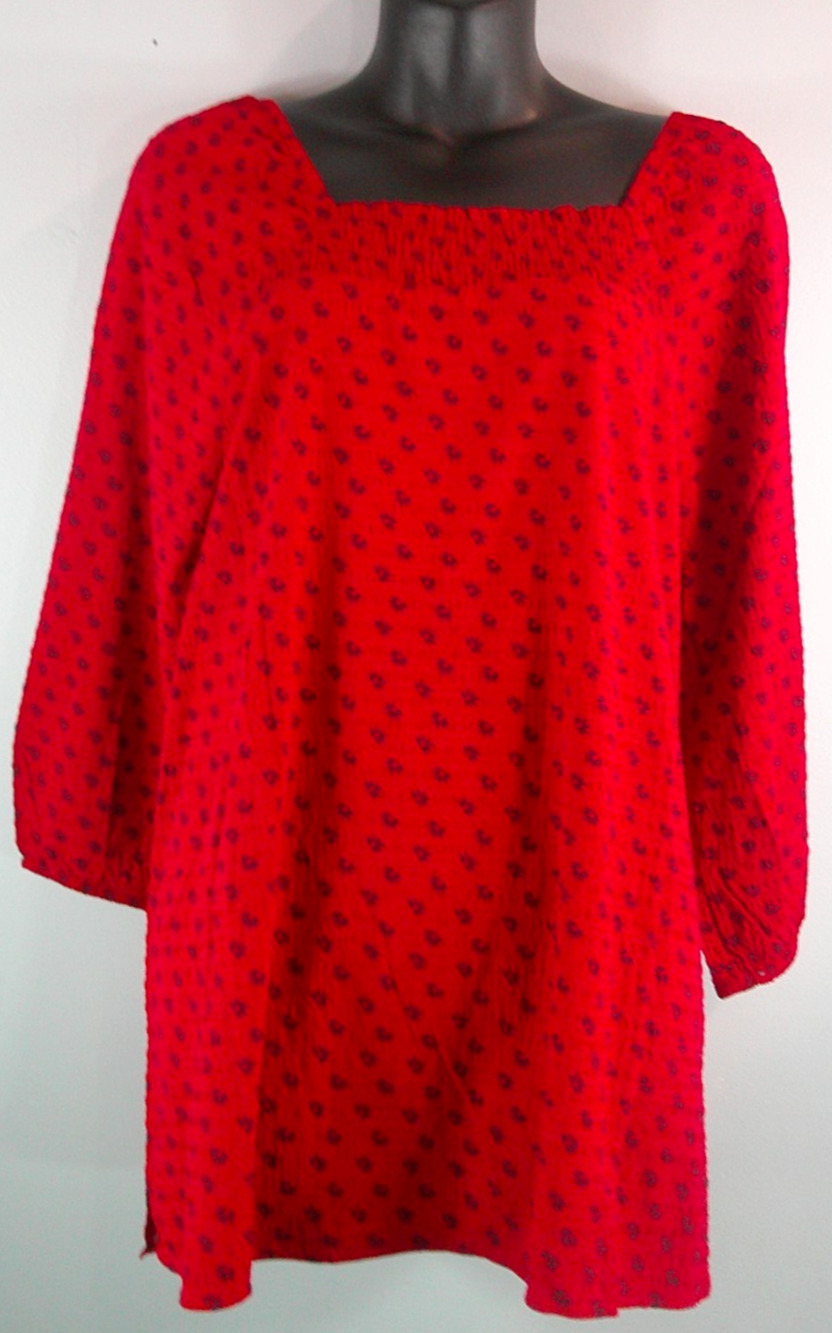 Christopher & Banks Women's Large Red/Navy 3/4 Sleeve Box Neck Blouse